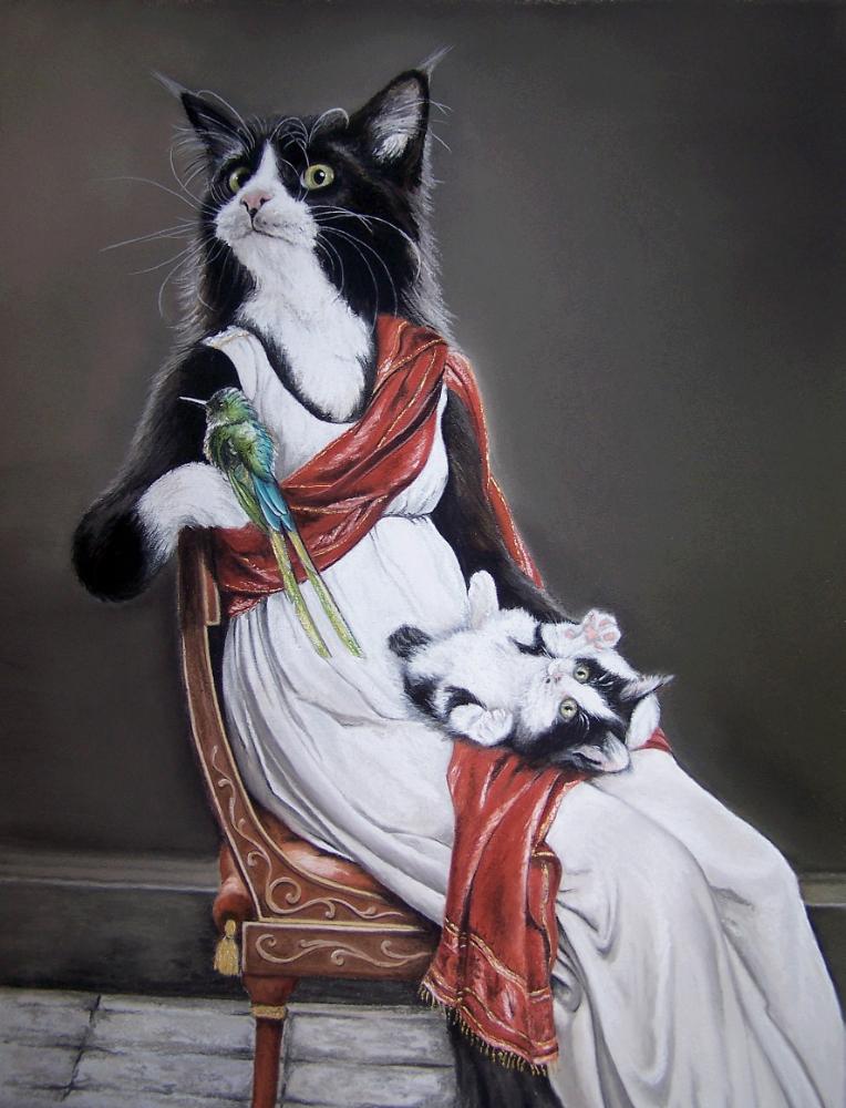chat et chaton assis
