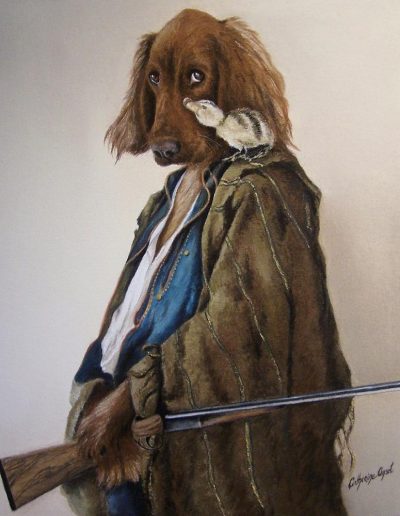 setter irlandais et caneton